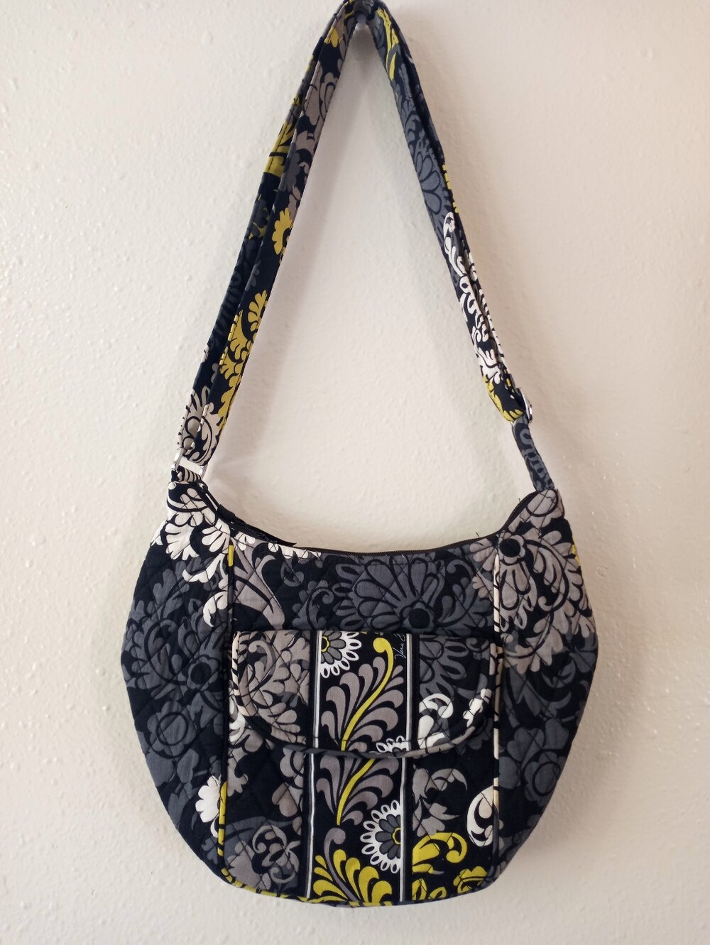 Vera Bradley Quilted Floral Shoulder Bag in Black, Gray & Yellow
